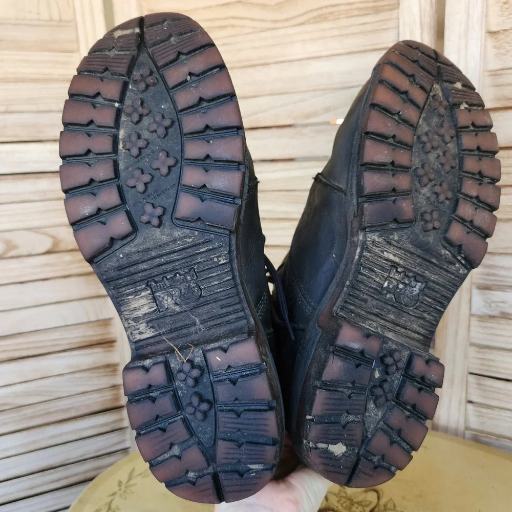 Timberland PRO Sz 12M Black Leather Work Boots Safety Toe Utility Construction